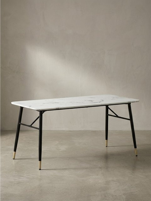 Moderner Esstisch in Marmoroptik von KADIMA DESIGN, weiß, rechteckig, B/T/H: 180 x 90 x 76 cm - Bild 1