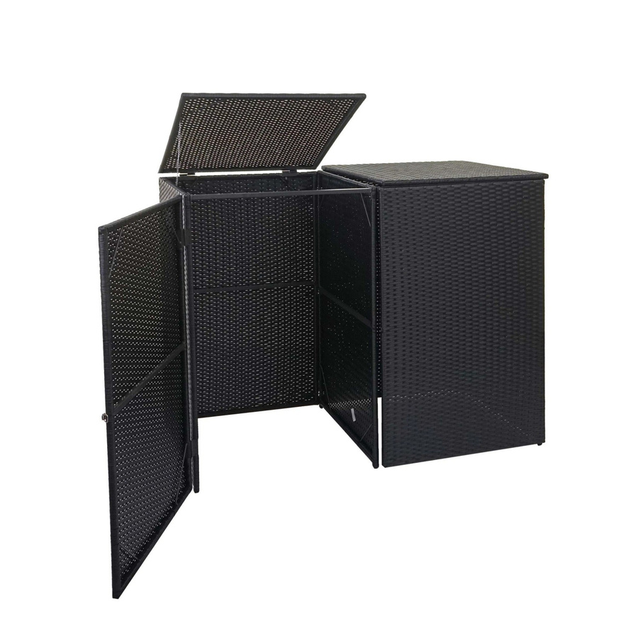 PROREGAL 2er-Mülltonnenverkleidung aus Poly-Rattan und Stahl in Schwarz, H x B x T: 176 x 130 x 131 cm - Bild 2