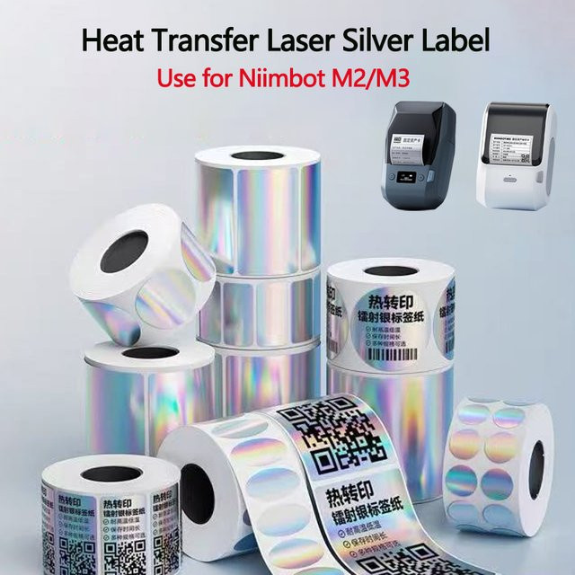 Niimbot Thermotransfer-Druckpapier Laser Silber für M2/M3 Drucker Runde und Quadratische Selbstklebende Etiketten-Aufkleber - Bild 1