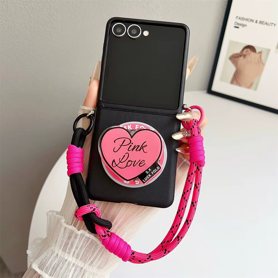 Magnetische 3-in-1 Schutzhülle mit abnehmbarem Ständer und Handschlaufe für Samsung Galaxy Z Flip 7 6 5 4 3 FE in Pink - Bild 1
