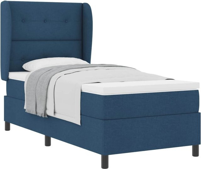 vidaXL Boxspringbett mit Matratze und Kopfteil in Blau, Stoff, B/T/H: 80 x 200 x 128 cm - Bild 1