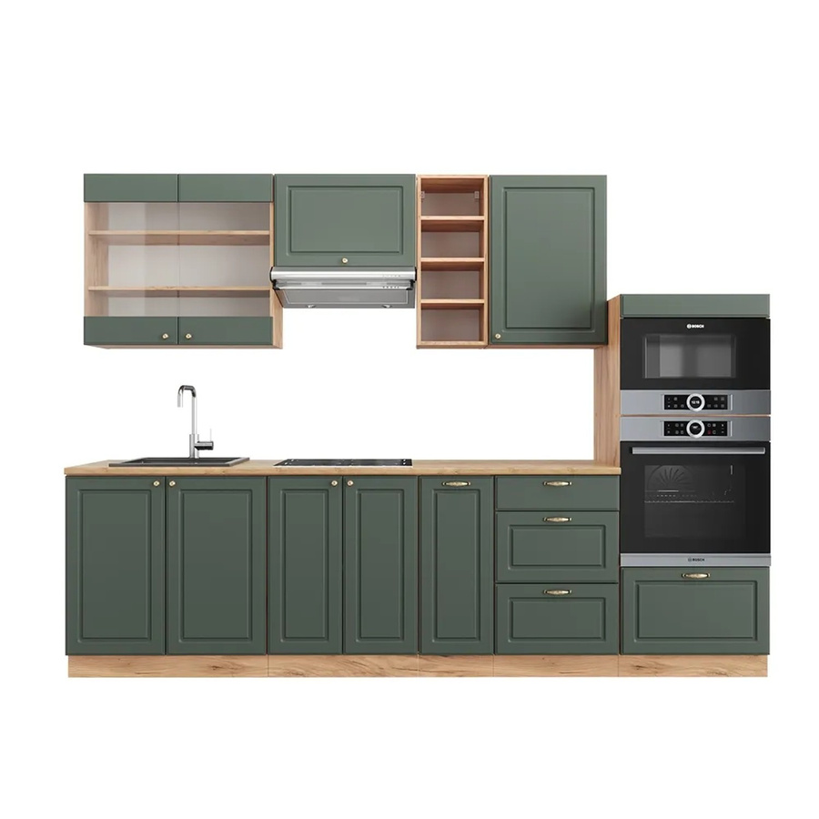 Vicco Fame-Line Küchenzeile Landhausstil in Grün-Gold und Eiche, Breite: 280 cm - Bild 2