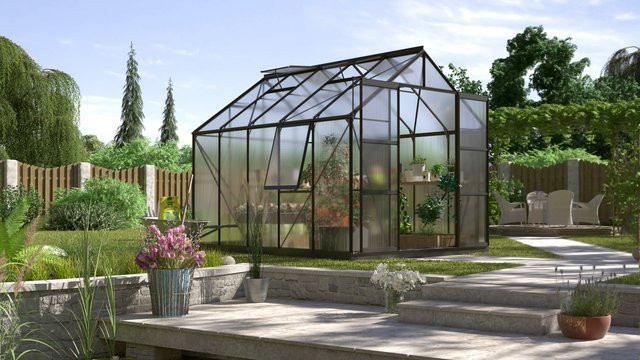 Vitavia Gewächshaus Jupiter 8300 in Schwarz mit 8,3 m² Fläche und 6 mm Polycarbonat-Platten - Bild 1