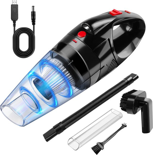 Kabelloser 3-in-1 Handstaubsauger in Schwarz mit 8000 Pa Saugkraft, LED-Licht und waschbarem Filter für Auto, Sofa und Teppich - Bild 1