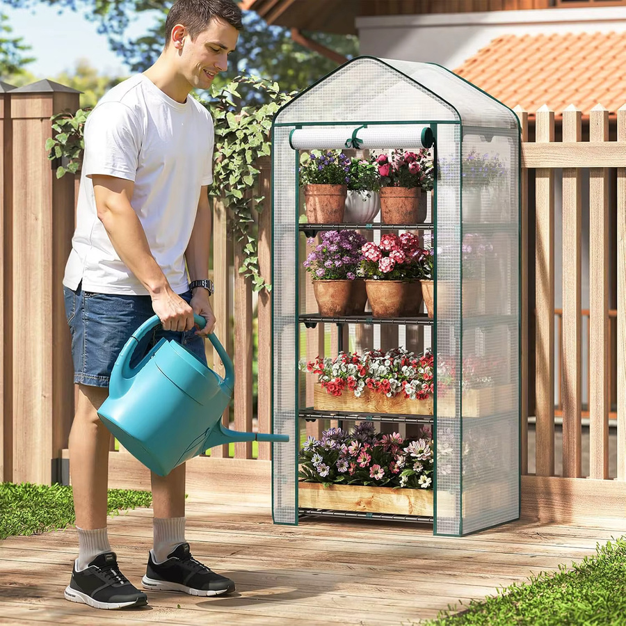 WOLTU Gartengewächshaus mit 4 Ebenen in Weiß, UV-beständige PE-Abdeckung und rollbaren Fenstern, B/T/H: 70 x 50 x 158 cm - Bild 2
