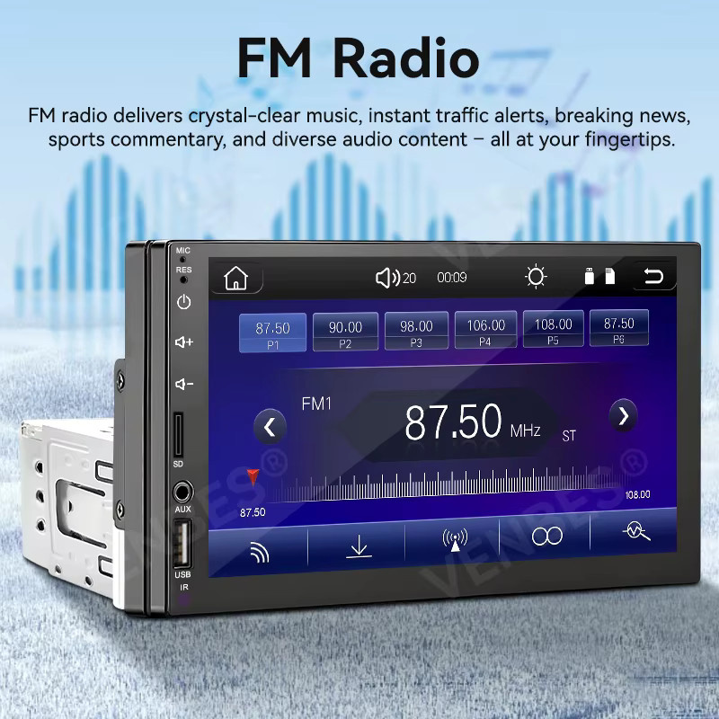 VENBES 1 DIN Autoradio mit 7 Zoll HD-Touchscreen, CarPlay, Android Auto, Bluetooth und Mirror Link in Schwarz - Bild 5