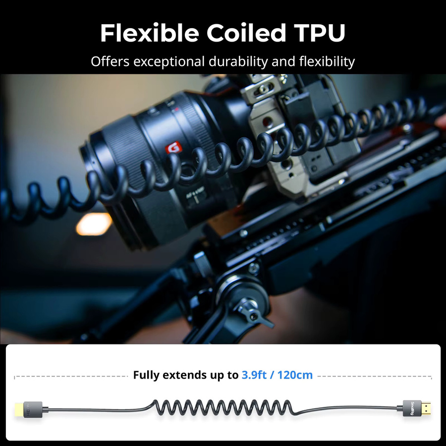 SmallRig HDMI Spiralkabel Typ A auf A in Schwarz, unterstützt bis zu 4K bei 60 Hz, kompatibel mit BMPCC 4K 6K sowie Panasonic S1H, GH5 und GH5S - Bild 2