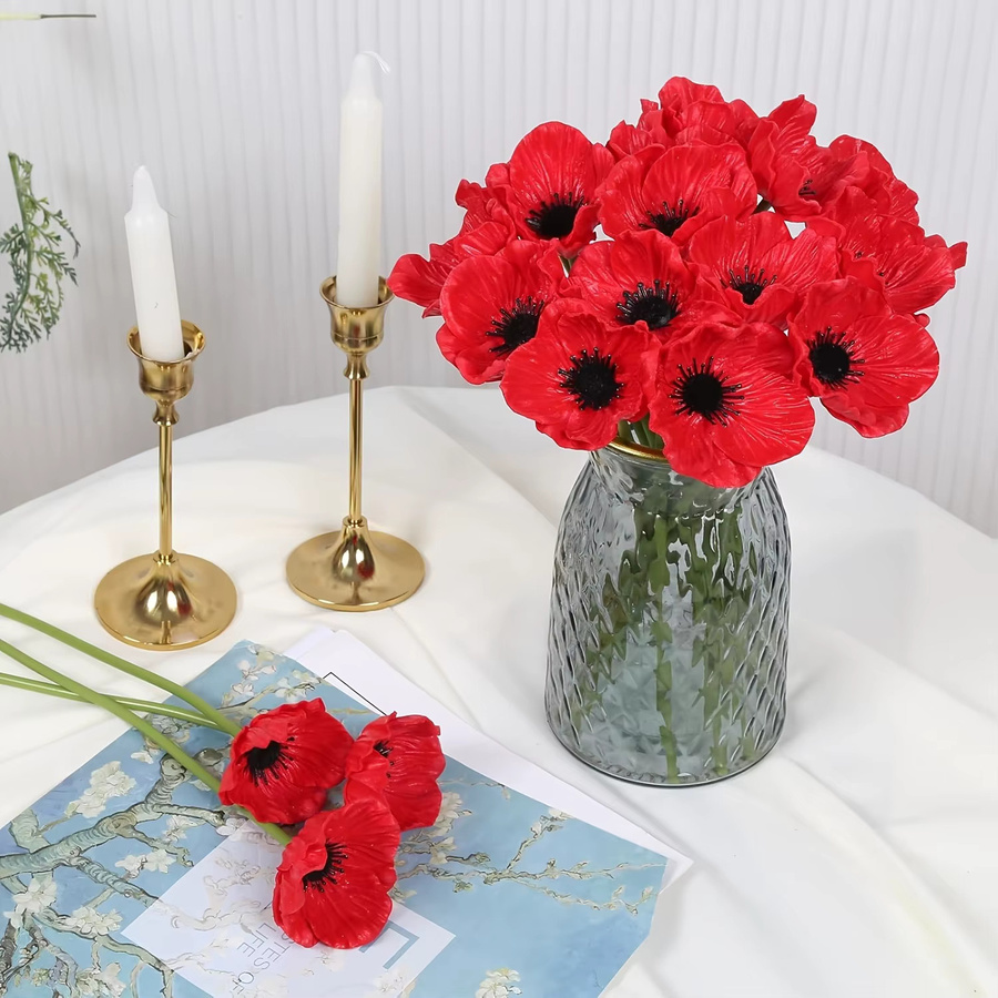 MENGHAO Künstlicher Blumenstrauß aus Textil für Heimdekoration und Hochzeiten, Weiß oder Rot, Höhe: 31 cm - Bild 3