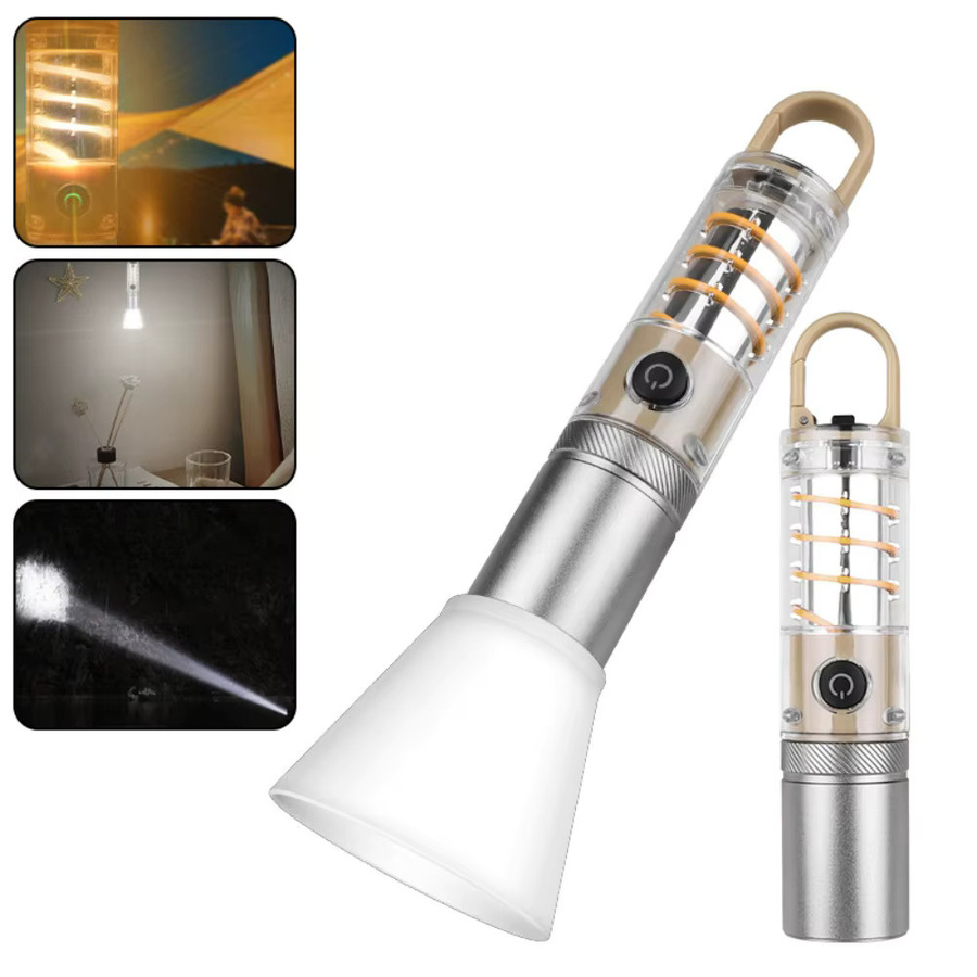 Weiße P50 Laser-Taschenlampe mit LED und Haken als multifunktionale Campingleuchte für Outdoor und Garten - Bild 2