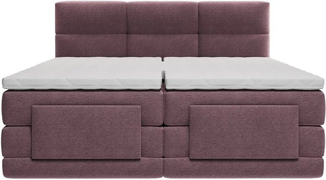 Vente-unique Boxspringbett Lodi in Bordeaux Rot, gepolstert, B: 180 cm, T: 200 cm - Bild 1