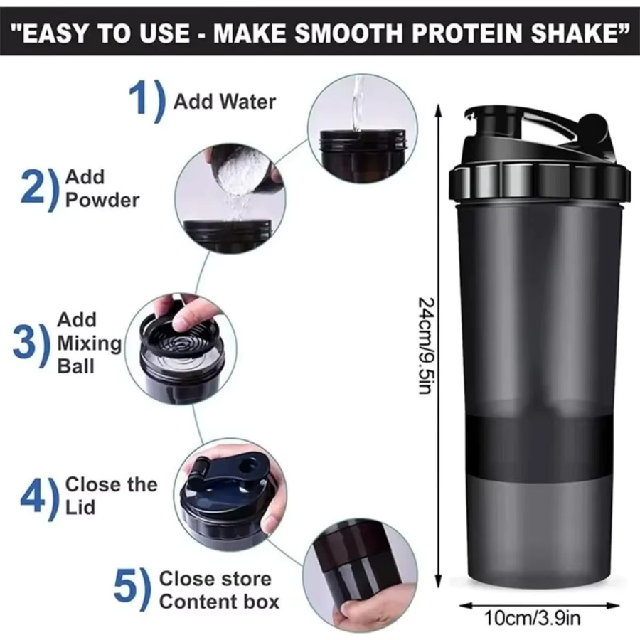 FEB.WIND Protein-Shaker-Flasche mit Pillenablage und 3 Unzen Bechern, Schwarz, 473 ml (16 Unzen) - Bild 6