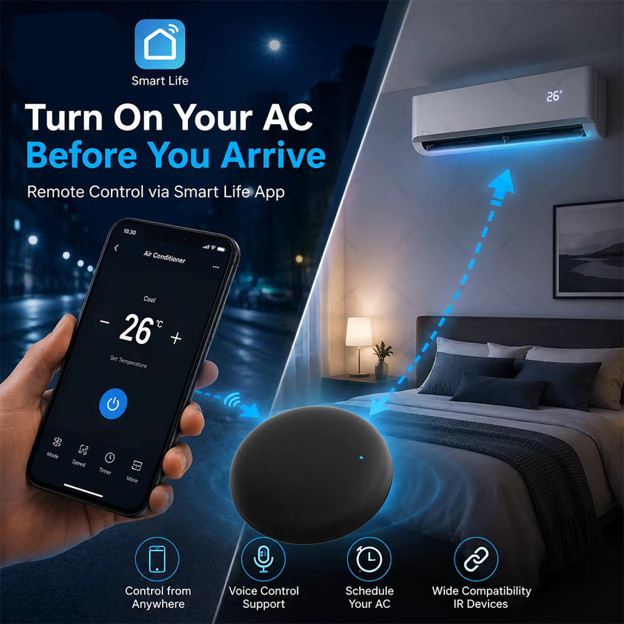 Tuya WiFi IR-Fernbedienung für dein Smart Home in Schwarz, kompatibel mit Alexa, Yandex und Smart Life zur Steuerung von Klimaanlage und TV - Bild 3