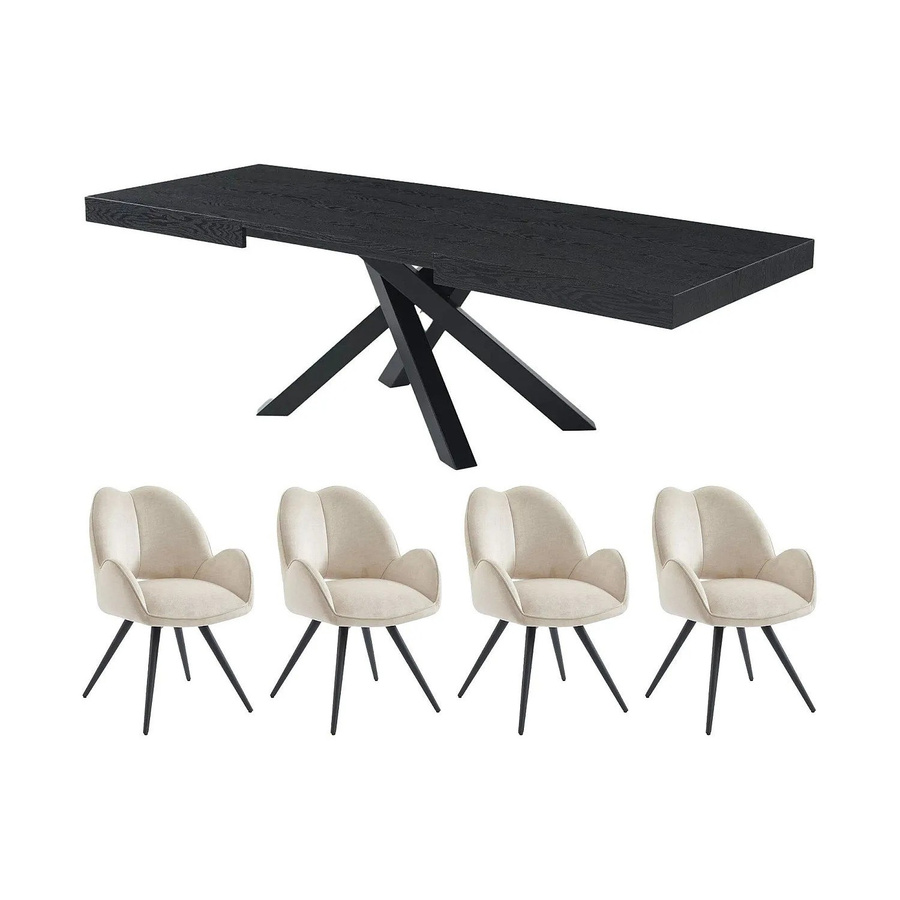 Vente-unique Essgruppe Catonav in Schwarz mit ausziehbarer Tischplatte und Stühlen - Bild 2