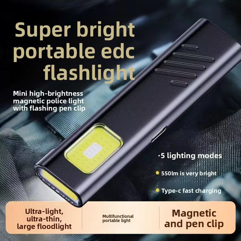 ESMARTER Mini-LED-Schlüsselanhänger-Taschenlampe mit 800LM, wiederaufladbar, magnetisch, Schwarz - Bild 3