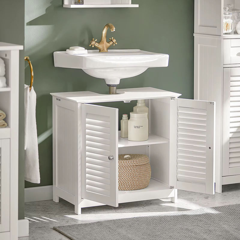 SoBuy Waschbeckenunterschrank FRG237 mit 2 Lamellentüren in Weiß, B/T/H: 60 x 58 x 35 cm - Bild 2