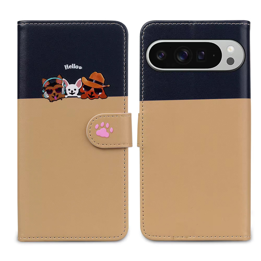 Premium Leder Flip Case mit Katzen-Design für Google Pixel 9 Pro XL 8 7 6 Pro und weitere Modelle, Wallet Cover mit Kartensteckplatz, Schwarz/Mehrfarbig - Bild 2