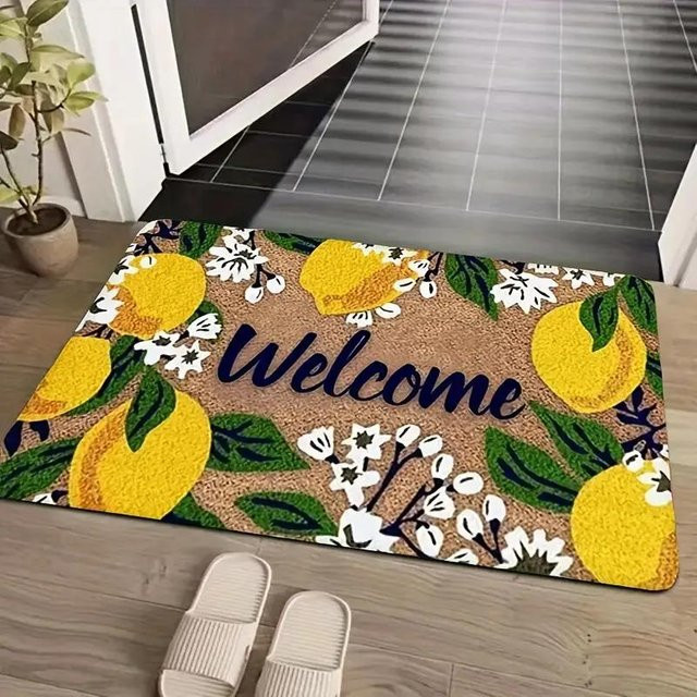 Lodestar Fußmatte Zitrone und Floral mit Willkommen, rutschfeste Innen- und Außenmatte in Weiß und Multicolour, B/T: 50 x 30 cm - Bild 1