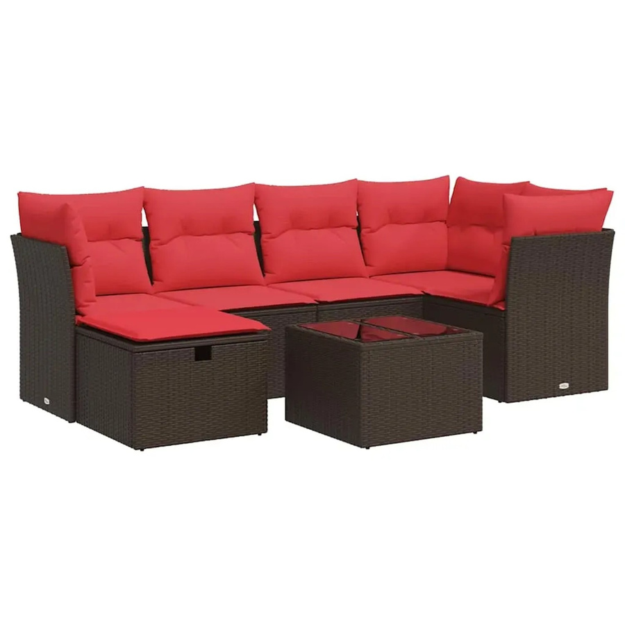 vidaXL 7-teilige Garten-Sofagarnitur aus Poly-Rattan in Braun mit Kissen und pulverbeschichtetem Stahlgestell - Bild 1
