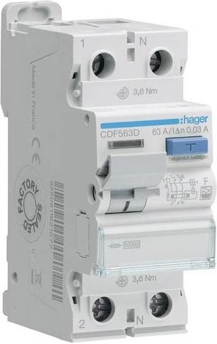 Hager CDF563D FI-Schutzschalter 2-polig 63A 0,03A 230V - Bild 1