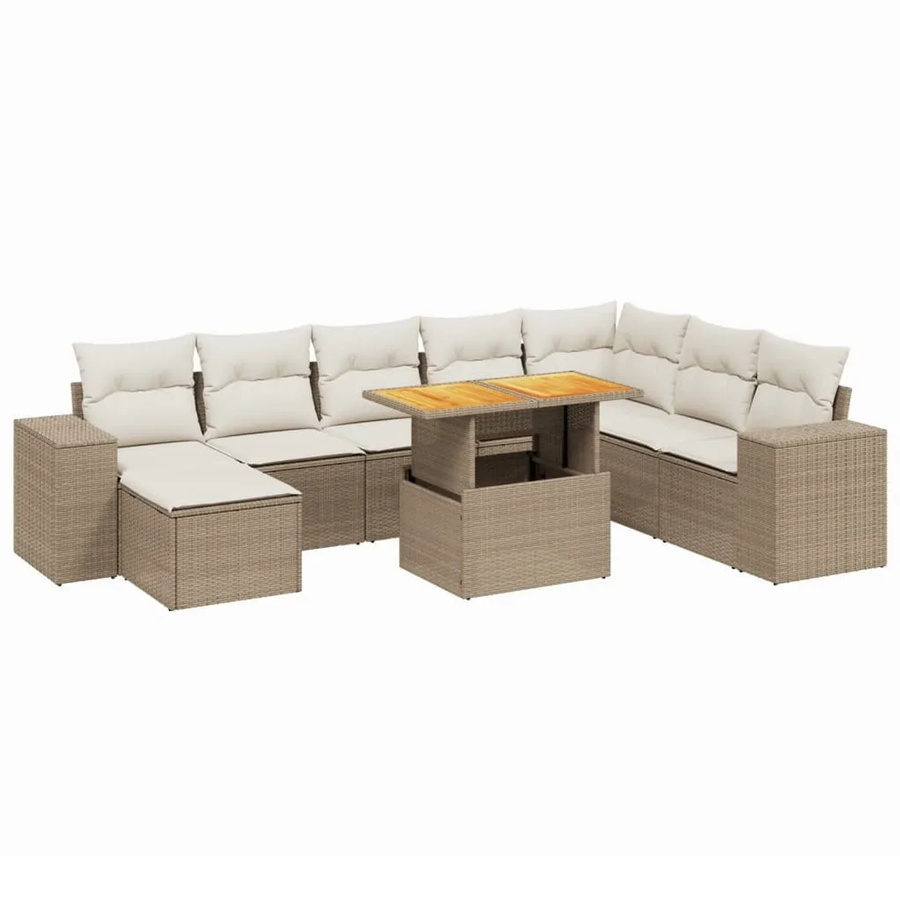 vidaXL 9-teilige Garten-Sofagarnitur aus Poly-Rattan in Beige mit Kissen und Akazienholz - Bild 2