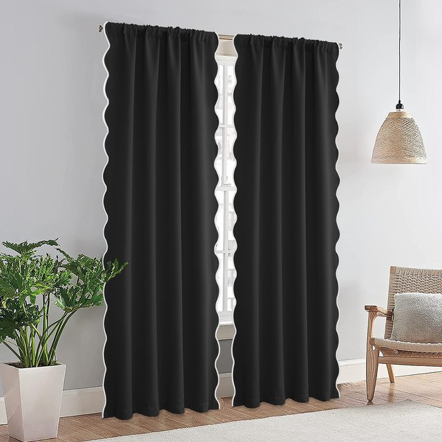 CENTURyMiG Verdunkelungsvorhang im Vintage-Stil mit Wellensaum, Beige oder Schwarz, Breite: 100 cm, Höhe: 130 cm - Bild 1