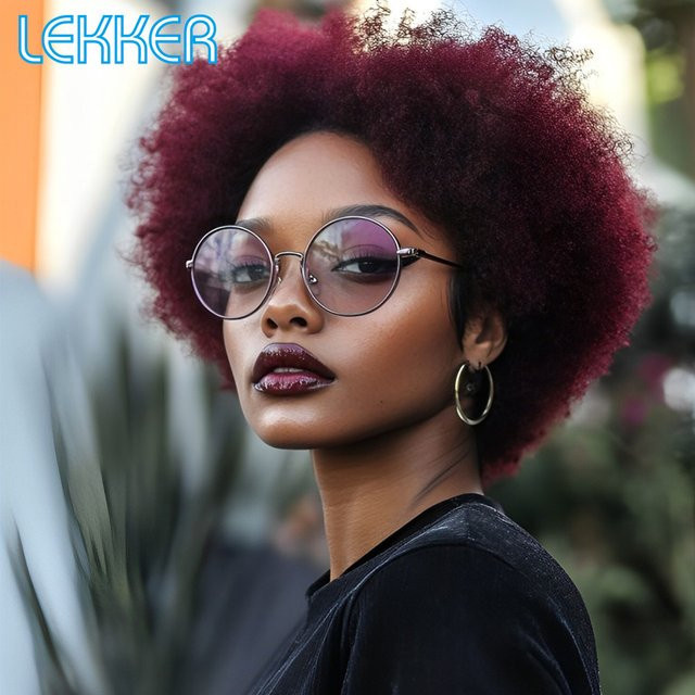 Lekker Burg Red Afro Kinky Wave Bob Echthaar-Perücke, Damen - Bild 1