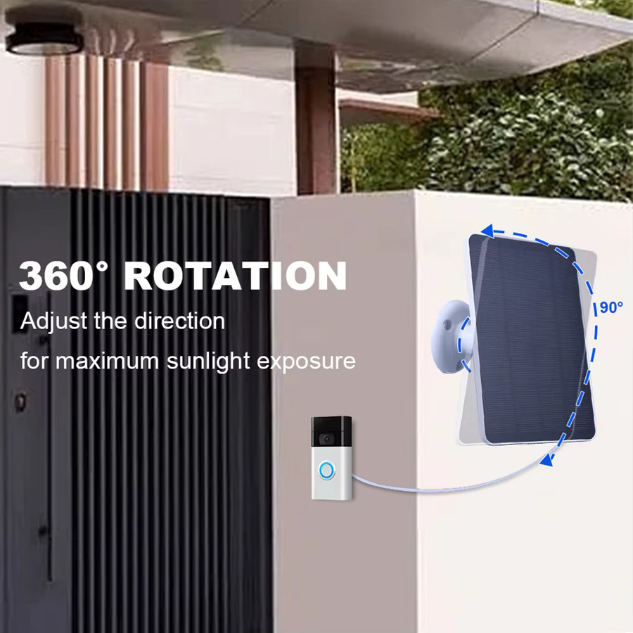 Worallymy 20 W Solarpanel für Ring Video Doorbell 4/3/3 Plus/2, IP65 wasserdichtes Solarladegerät mit 360 Grad verstellbarer Wandhalterung, Schwarz - Bild 2