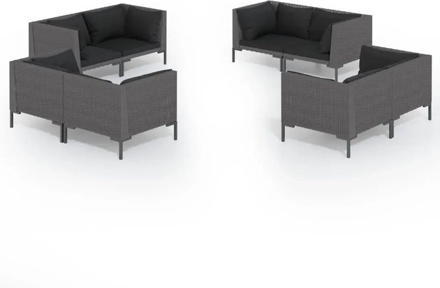 vidaXL 8-tlg Garten-Lounge-Set aus Poly Rattan in Anthrazit mit Kissen und L-Form - Bild 1