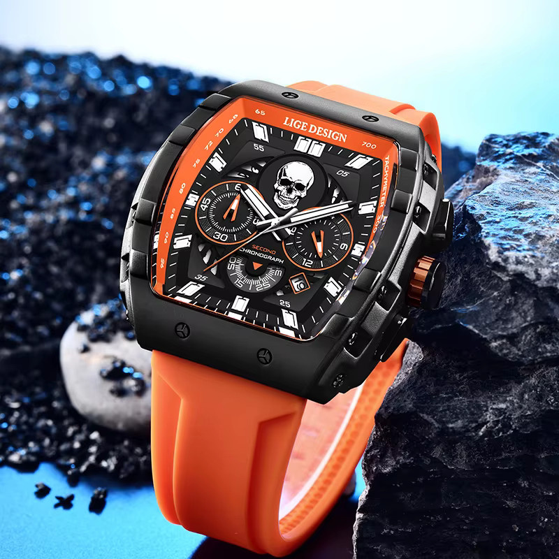 LIGE Armbanduhr Quarz, Silikonarmband, Schwarz, Herren - Bild 4