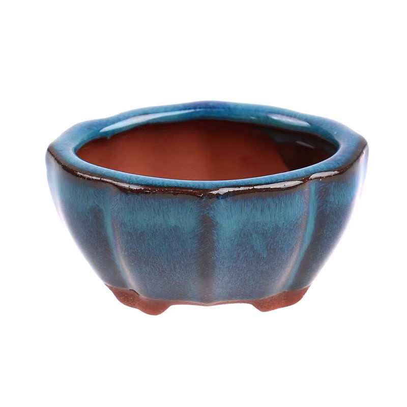 JETTING Bonsai Blumentopf aus Keramik im orientalischen Stil, lila und blau, rund - Bild 3