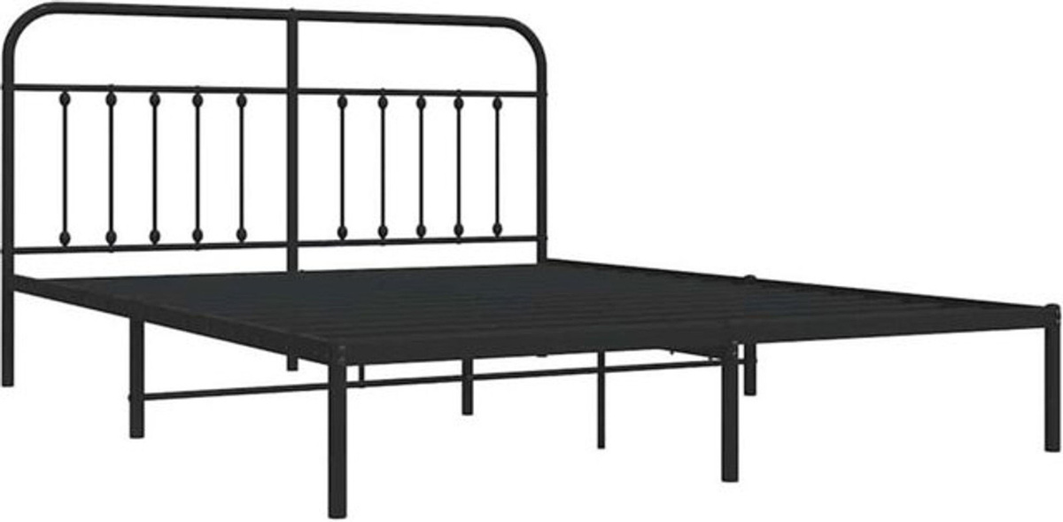 Vidaxl Metallbett mit Kopfteil in Schwarz, klassisches Bettgestell aus Stahl, B/T/H: 183 x 213 cm - Bild 1