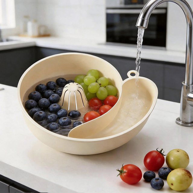 JYN Automatischer Gemüse- und Obstwaschkorb in Kreisform, wiederverwendbarer Küchenreinigungsfilterkorb aus Kunststoff, Farbe: Pink, Durchmesser: 23,5 cm, Höhe: 8,0 cm - Bild 1