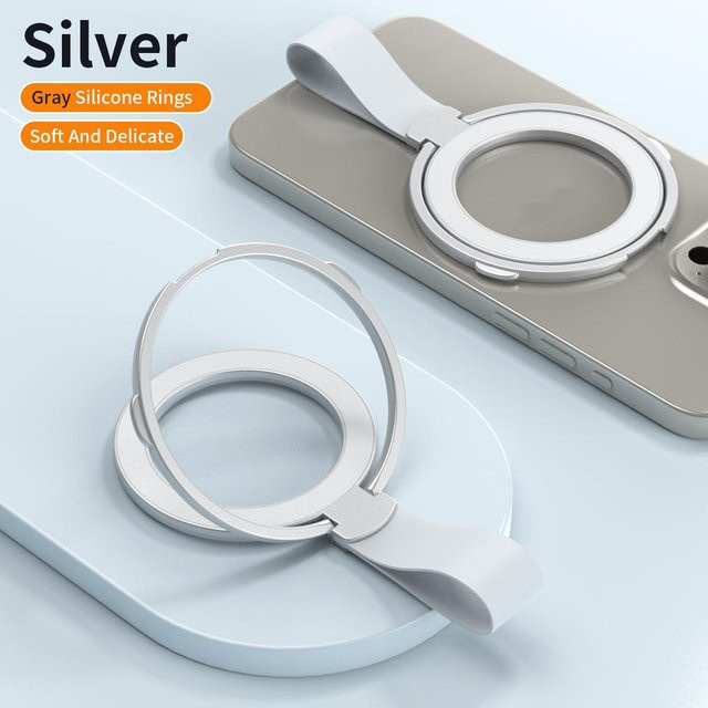 Bonnie 2 MagSafe Magnetischer Ring-Telefonhalter mit drehbarem Ständer aus Silikon und Legierung in Silber für iPhone 15 14 13 12 - Bild 1