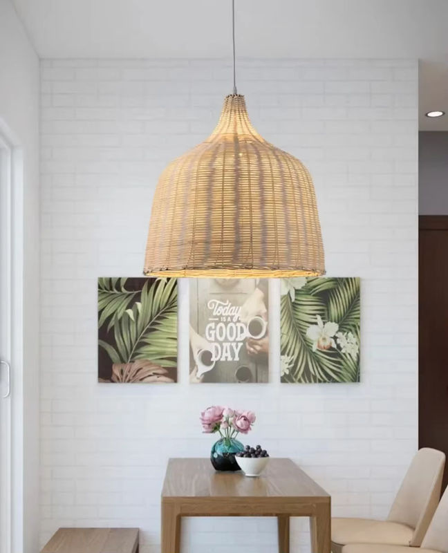 JOYINLED Pendelleuchte aus handgewebtem Rattan und Bambus in Beige - Bild 5