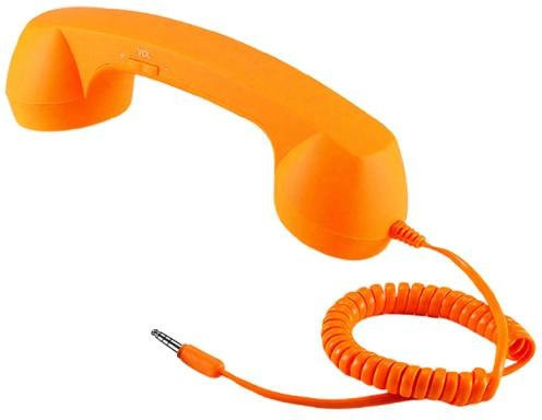 Retro Telefonhörer von Xuge als Universal Handy und Smartphone Empfänger mit Mikrofon und Lautsprecher in Orange mit Typ-C und 3,5mm Klinkenanschluss - Bild 1