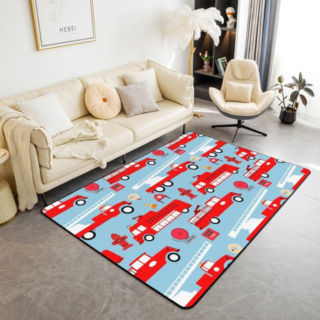Karpetti Bereichsteppich Feuerwehrauto Motiv für Kinder und Teenager, Mehrfarbig, B/B: 80 x 120 cm - Bild 1