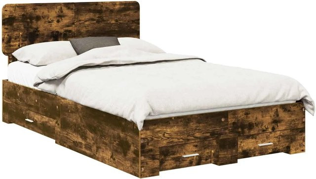 vidaXL Bettrahmen aus Holzwerkstoff in Räuchereiche mit Schubladen, Farbe Braun, B/T/H: 120 x 200 x 90 cm - Bild 1