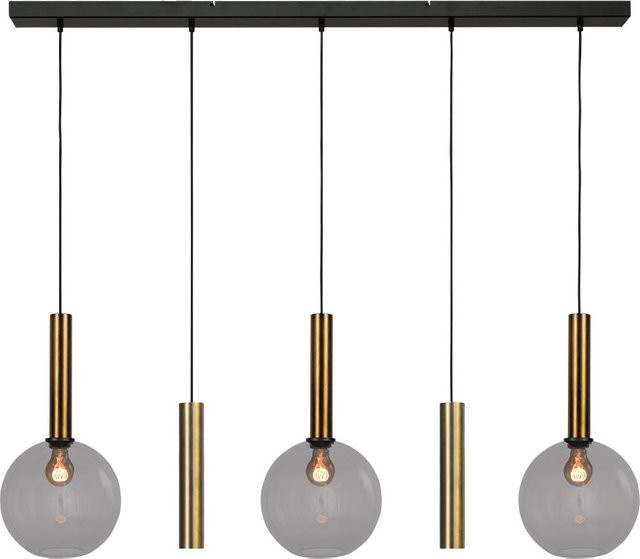 Masterlight Bella 2 3/2 Pendelleuchte 5-flammig mit Glas in Rauchgrau und Messing antik - Bild 1