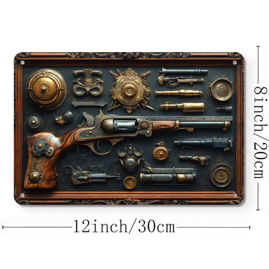 HELLOYOUNG Steampunk Wandkunst aus Metall im Vintage-Stil mit Pistolen-Motiv, B/H: 30,0 x 20,0 cm - Bild 4