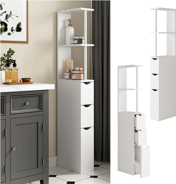 Vicco Badschrank Vera Weiß mit 3 Schubladen und offenen Fächern, H: 137 cm, B: 15 cm, T: 33 cm - Bild 2