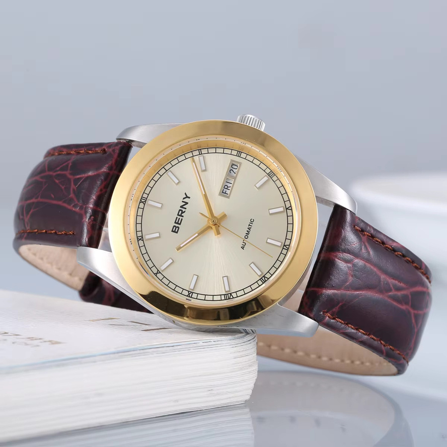 BERNY Automatikuhr, Gold, Leder, Herren, Datum - Bild 3