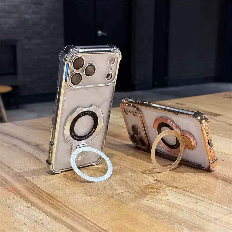 Samsung Magnetische Standhülle für Galaxy S26 Ultra S25 FE S24 S23 S22 S21 Plus, stoßfeste transparente Schutzhülle mit Gold-Akzenten - Bild 4
