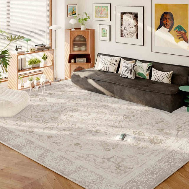 BC-Warm Home Kaschmir Teppich Beige, Weicher geometrischer Bodenmatte für Wohnzimmer und Schlafzimmer, Rutschfest und Waschbar, B/T: 160 x 120 cm - Bild 1