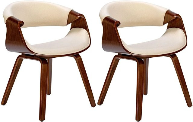 DELUKE 2er Set Esszimmerstühle VIZON aus Stoff in Creme mit Walnuss-Holzgestell, B/T/H: 62 x 52 x 76 cm - Bild 1