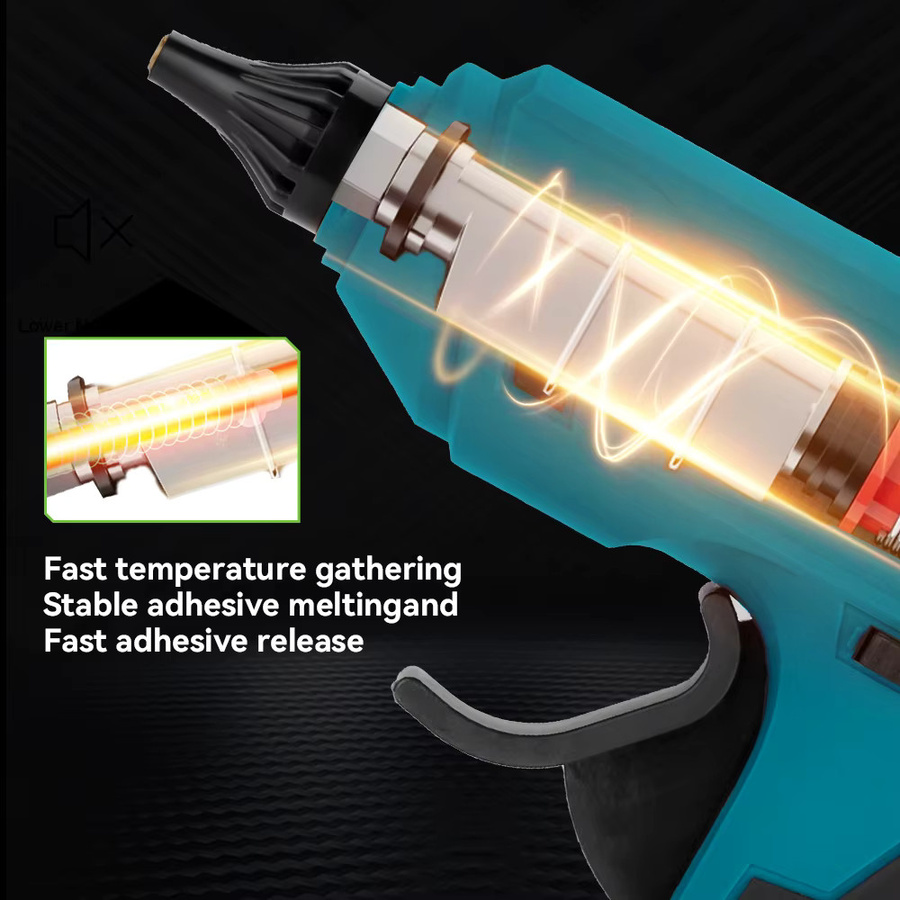 NEWBENY Kabellose Heißklebepistole in Blau, wiederaufladbar, bis zu 280 °C, für 11 mm Klebestifte, kompatibel mit Makita 21 V Akku - Bild 3