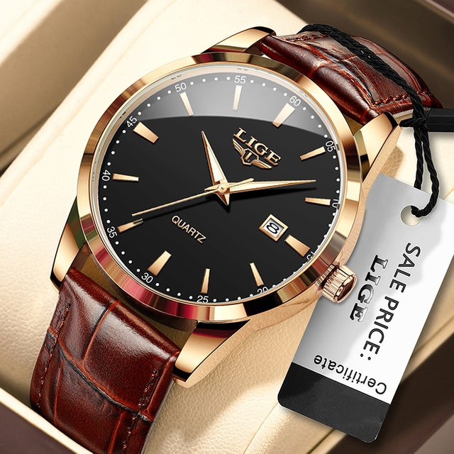LIGE Armbanduhr, Quarz, Leder, Schwarz, Herren - Bild 1