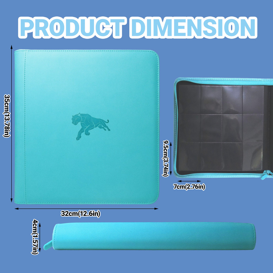 Premium Sammelmappe mit Reißverschluss in Blau für 480 Karten, 12-Fächer Doppelseitiges Kartenalbum aus Kunststoff für Sammelkarten und Sportkarten - Bild 1
