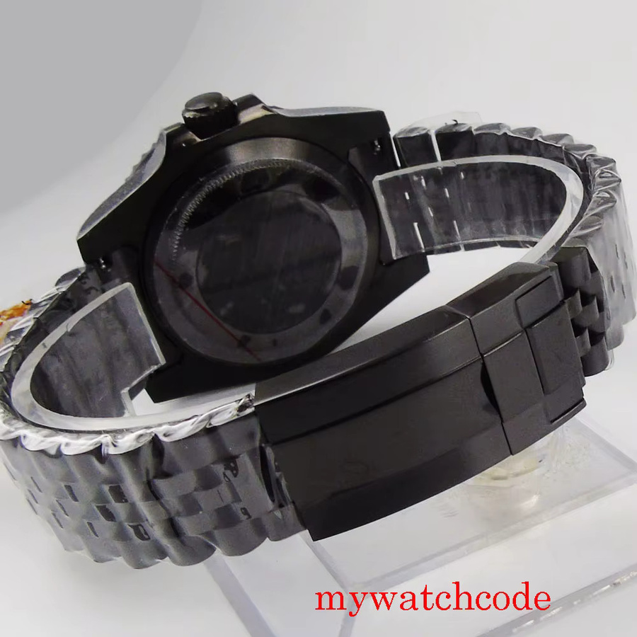 tandorio Uhrengehäuse, 40mm, PVD Schwarz, Edelstahl, Jubilee Stahlarmband, Saphirglas, Unisex - Bild 2