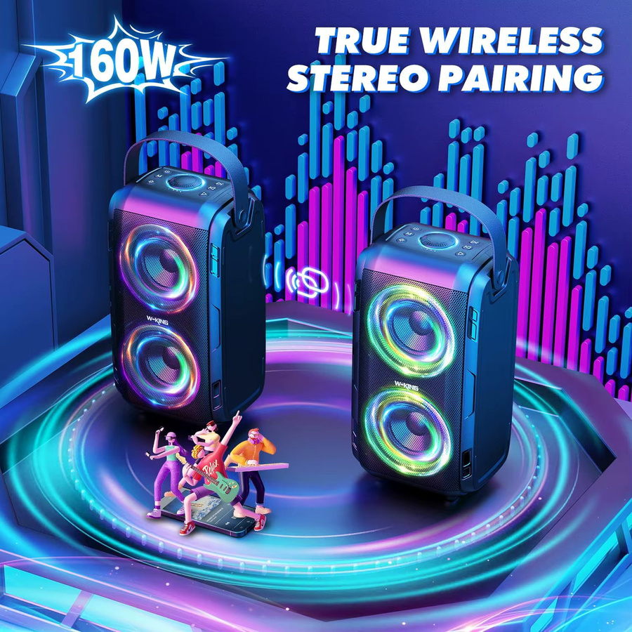 W-KING T9-2 Tragbarer Bluetooth Lautsprecher mit 80W RMS, Kabellose Party Boombox in Schwarz mit 4 Treibern - Bild 4