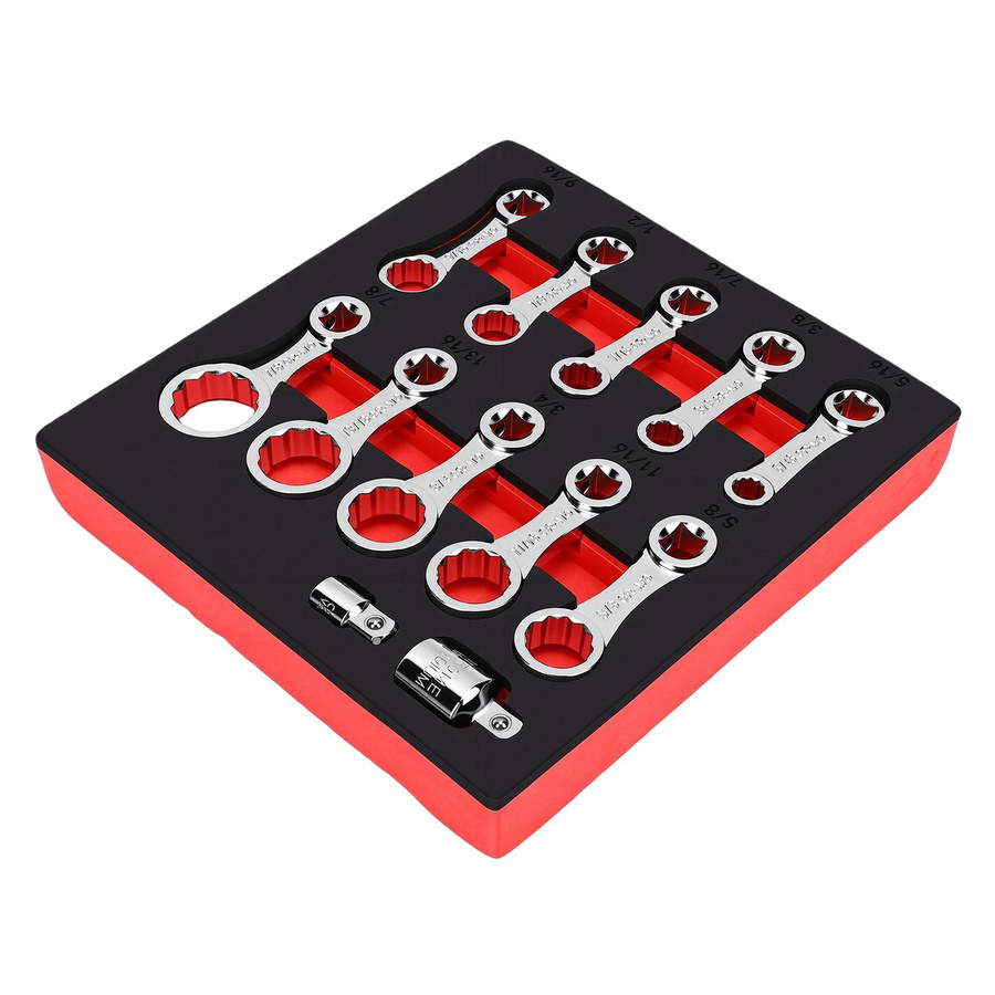 TOMTOP JMS 12-teiliges Drehmomentschlüssel-Adapter-Set aus Chrom-Vanadium-Stahl mit 3/8 Zoll Antrieb und 12-kantiger Form in Rot und Silber - Bild 2